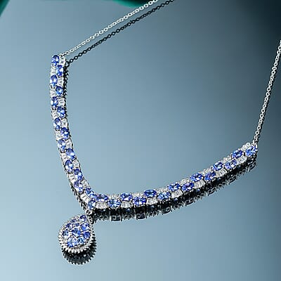 D'Joy Tanzanite and White Zircon 11.75 ctw Celestial Symphony Necklace in Rhodium Over Sterling Silver 18 Inches
