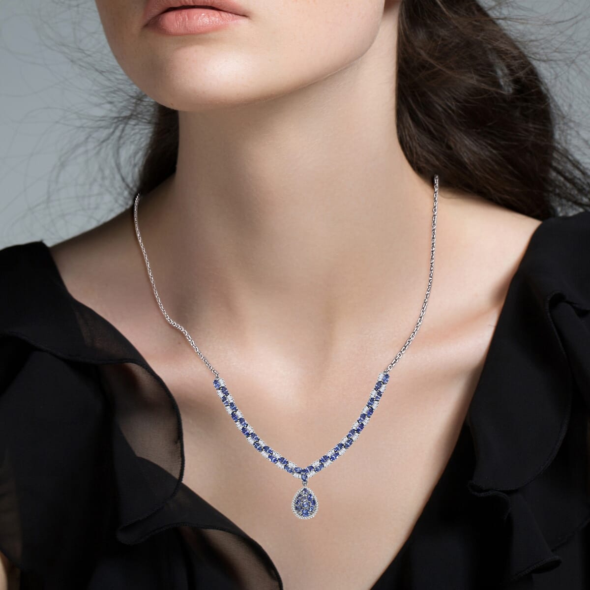 D'Joy Tanzanite and White Zircon 11.75 ctw Celestial Symphony Necklace in Rhodium Over Sterling Silver 18 Inches image number 2