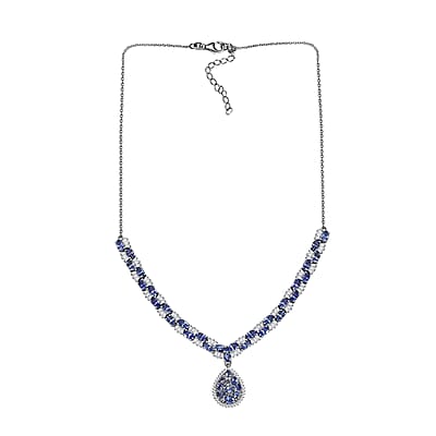 D'Joy Tanzanite and White Zircon 11.75 ctw Celestial Symphony Necklace in Rhodium Over Sterling Silver 18 Inches