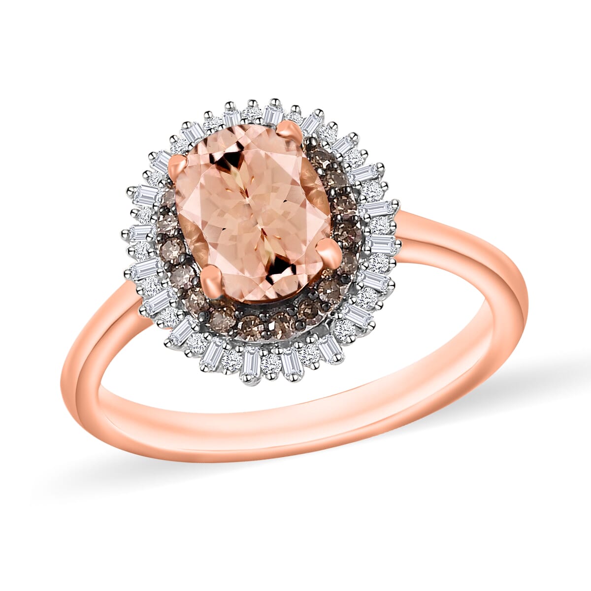 Premium Marropino Morganite, Natural Champagne and White Diamond 1.75 ctw Ring in 18K Vermeil Rose Gold Over Sterling Silver (Size 10) 1 image number 0