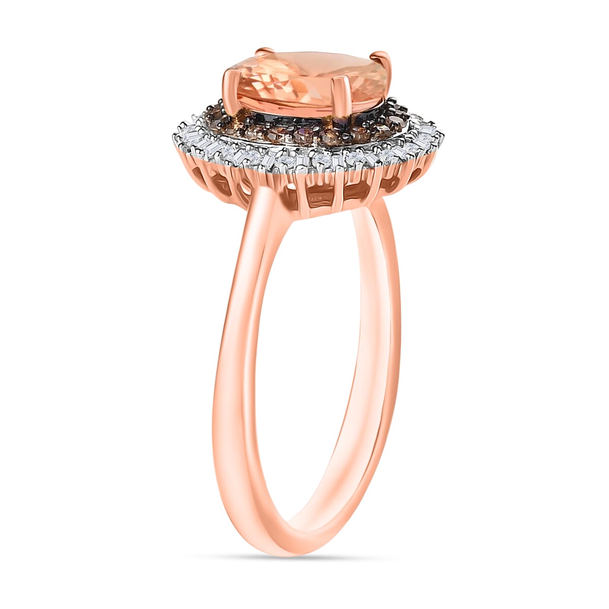 Premium Marropino Morganite, Natural Champagne and White Diamond 1.75 ctw Ring in 18K Vermeil Rose Gold Over Sterling Silver (Size 10) 1 image number 2