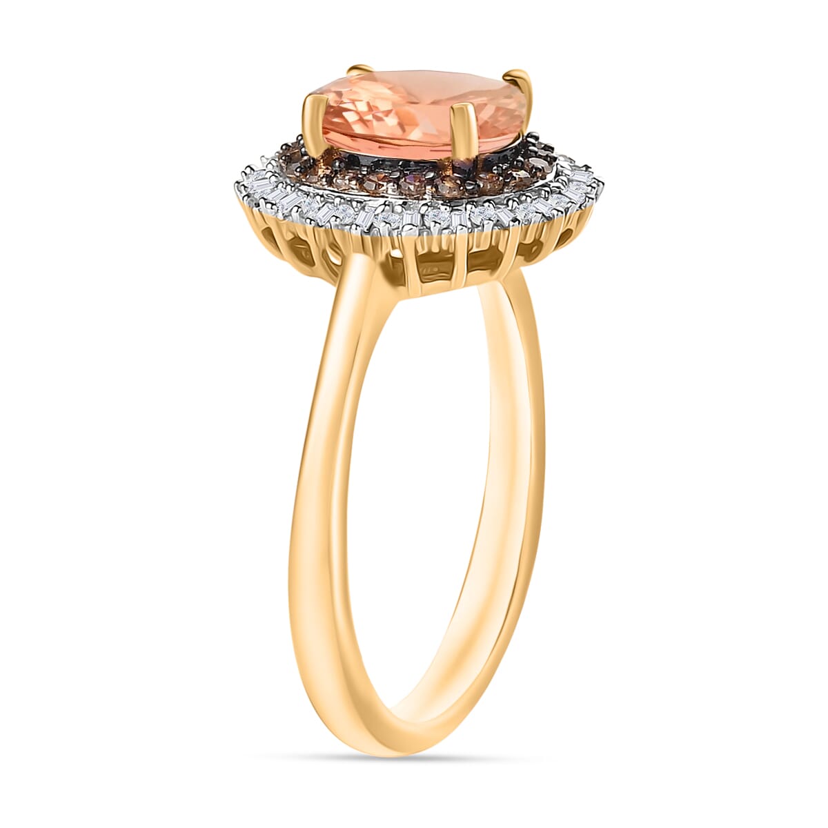 Premium Marropino Morganite, Natural Champagne and White Diamond 1.75 ctw Ring in 18K Vermeil Yellow Gold Over Sterling Silver (Size 5.0) image number 2