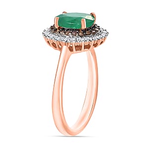 Premium Kagem Zambian Emerald, Natural Champagne and White Diamond 1.75 ctw Ring in 18K Vermeil Rose Gold Over Sterling Silver (Size 10) 1 (Del. in 10-12 Days)