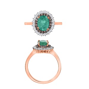 Premium Kagem Zambian Emerald, Natural Champagne and White Diamond 1.75 ctw Ring in 18K Vermeil Rose Gold Over Sterling Silver (Size 10) 1 (Del. in 10-12 Days)