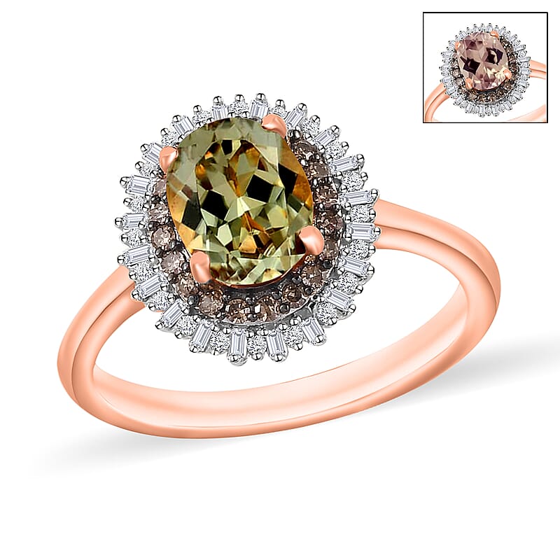 AAA Turkizite, Natural Champagne and White Diamond 1.75 ctw Ring in 18K Vermeil Rose Gold Over Sterling Silver (Size 10) 1