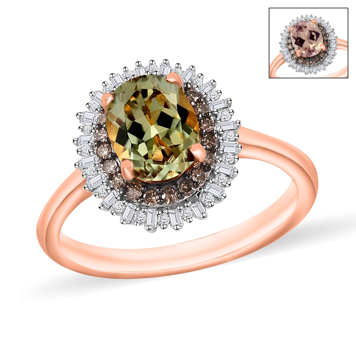 AAA Turkizite, Natural Champagne and White Diamond 1.75 ctw Ring in 18K Vermeil Rose Gold Over Sterling Silver (Size 10.5) image number 0