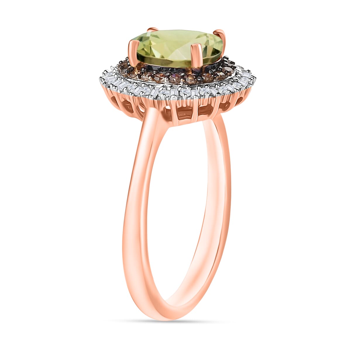 AAA Turkizite, Natural Champagne and White Diamond 1.75 ctw Ring in 18K Vermeil Rose Gold Over Sterling Silver (Size 10.5) image number 2