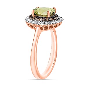 AAA Turkizite, Natural Champagne and White Diamond 1.75 ctw Ring in 18K Vermeil Rose Gold Over Sterling Silver (Size 10.5) (Del. in 10-12 Days)