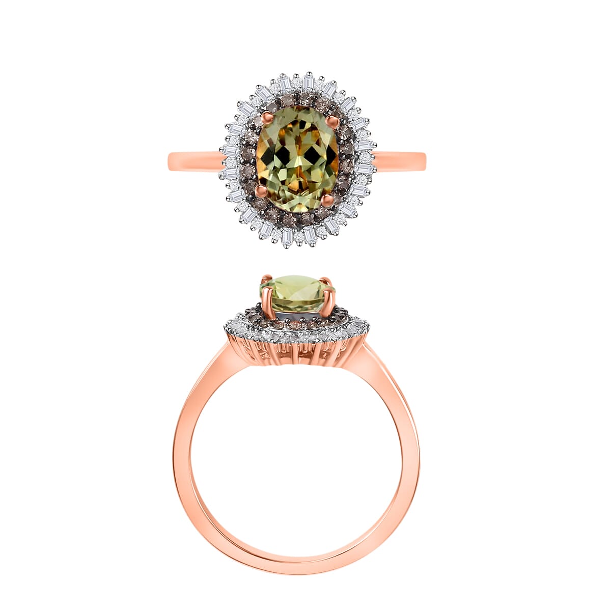 AAA Turkizite, Natural Champagne and White Diamond 1.75 ctw Ring in 18K Vermeil Rose Gold Over Sterling Silver (Size 10.5) image number 3