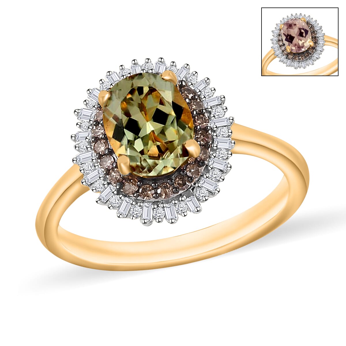 AAA Turkizite, Natural Champagne and White Diamond 1.75 ctw Ring in 18K Vermeil Yellow Gold Over Sterling Silver (Size 10.0) image number 0