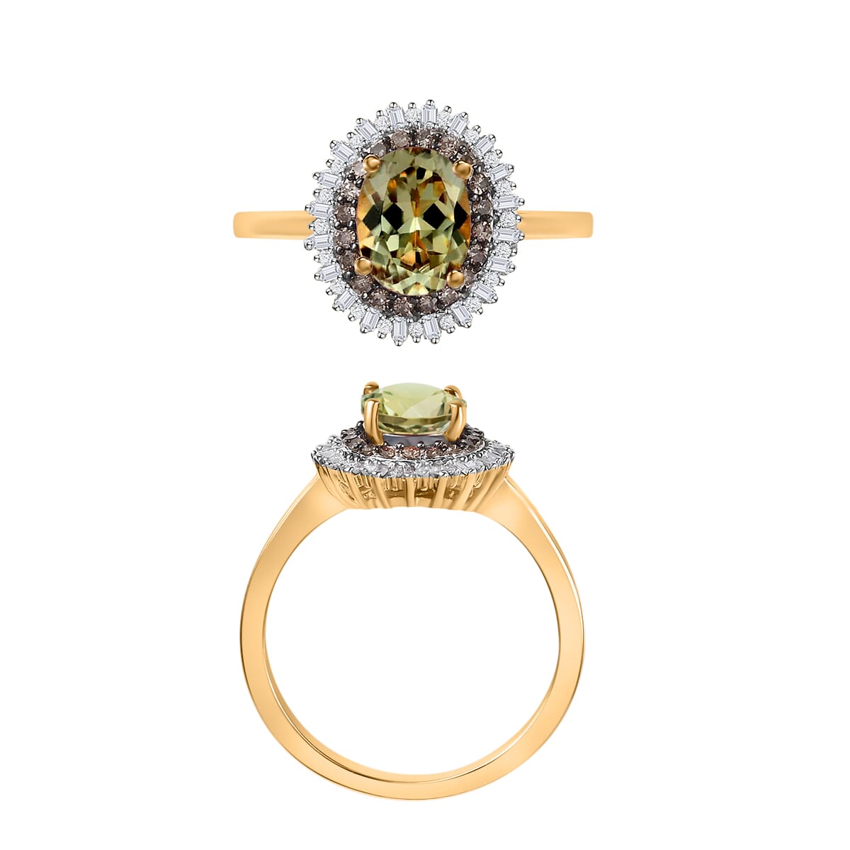 AAA Turkizite, Natural Champagne and White Diamond 1.75 ctw Ring in 18K Vermeil Yellow Gold Over Sterling Silver (Size 12.0) image number 3