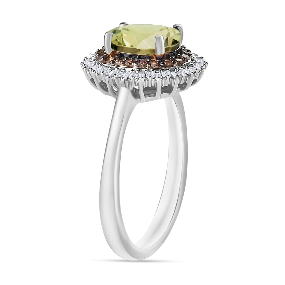 AAA Turkizite, Natural Champagne and White Diamond 1.75 ctw Ring in Rhodium Over Sterling Silver (Size 6.0) image number 2