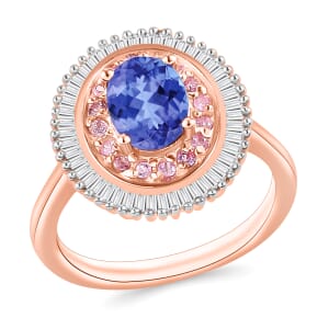 Premium Tanzanite, Madagascar Pink Sapphire and Diamond 1.53 ctw Ring in 18K Vermeil Rose Gold Over Sterling Silver (Size 10) 1