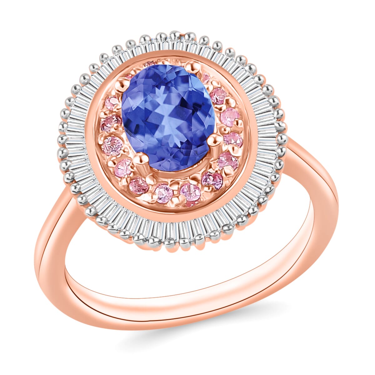 Premium Tanzanite, Madagascar Pink Sapphire and Diamond 1.53 ctw Ring in 18K Vermeil Rose Gold Over Sterling Silver (Size 6.5) image number 0