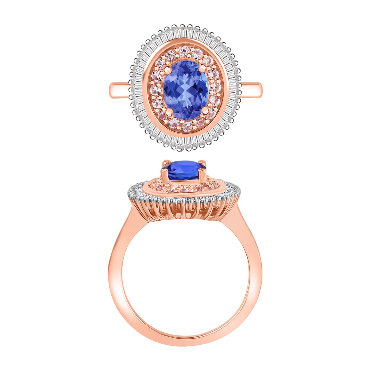 Premium Tanzanite, Madagascar Pink Sapphire and Diamond 1.53 ctw Ring in 18K Vermeil Rose Gold Over Sterling Silver (Size 6.5) image number 3