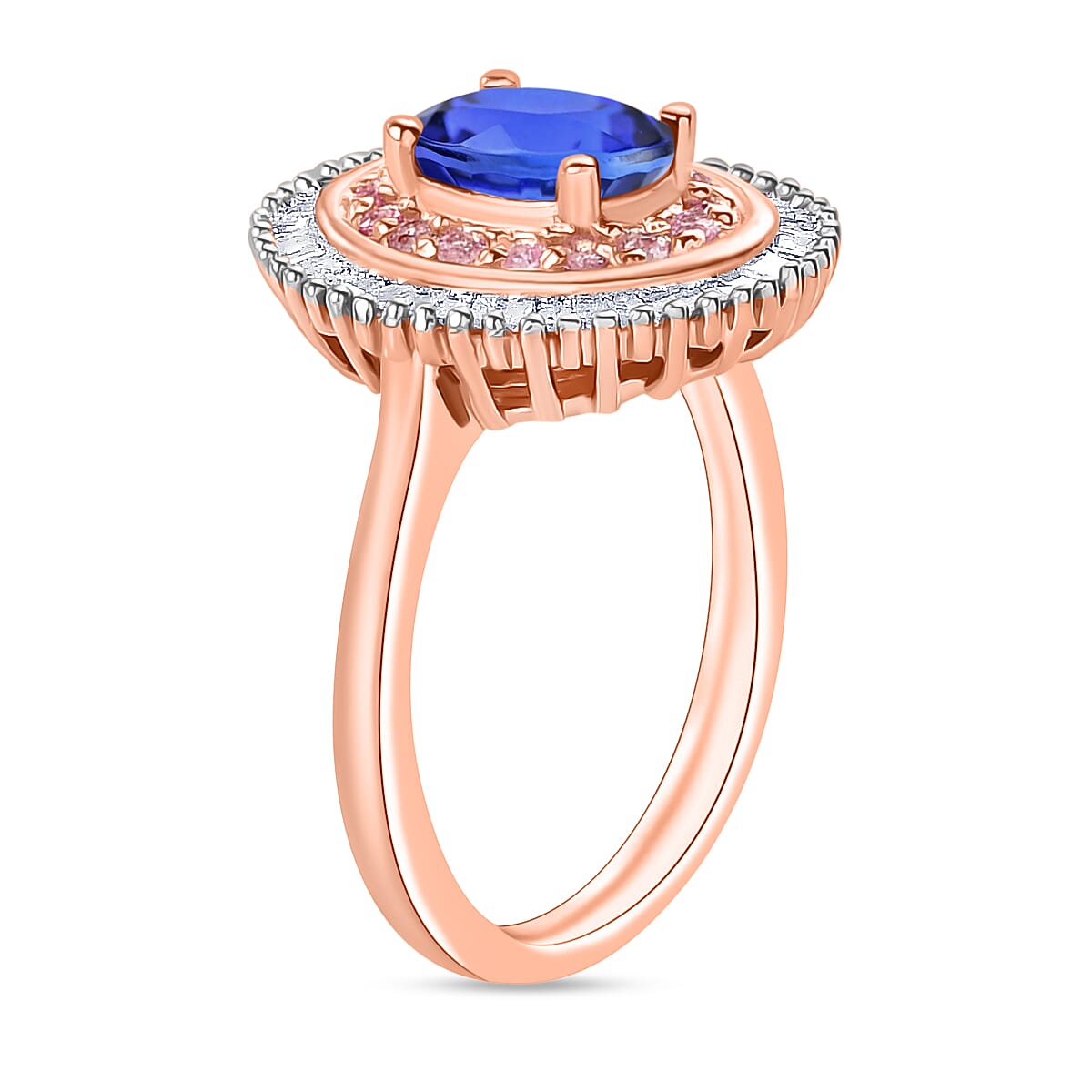 Premium Tanzanite, Madagascar Pink Sapphire and Diamond 1.53 ctw Ring in 18K Vermeil Rose Gold Over Sterling Silver (Size 8.0) image number 2