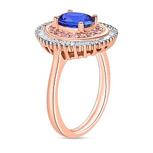 D'Joy Premium Tanzanite, Madagascar Pink Sapphire and Diamond 1.53 ctw Ring in 18K Vermeil Rose Gold Over Sterling Silver (Size 8.0)