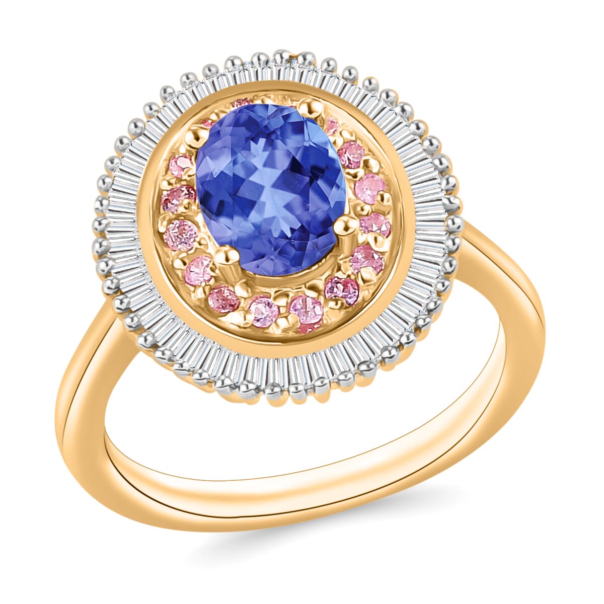 Premium Tanzanite, Madagascar Pink Sapphire and Diamond 1.53 ctw Ring in 18K Vermeil Yellow Gold Over Sterling Silver (Size 6.5) image number 0