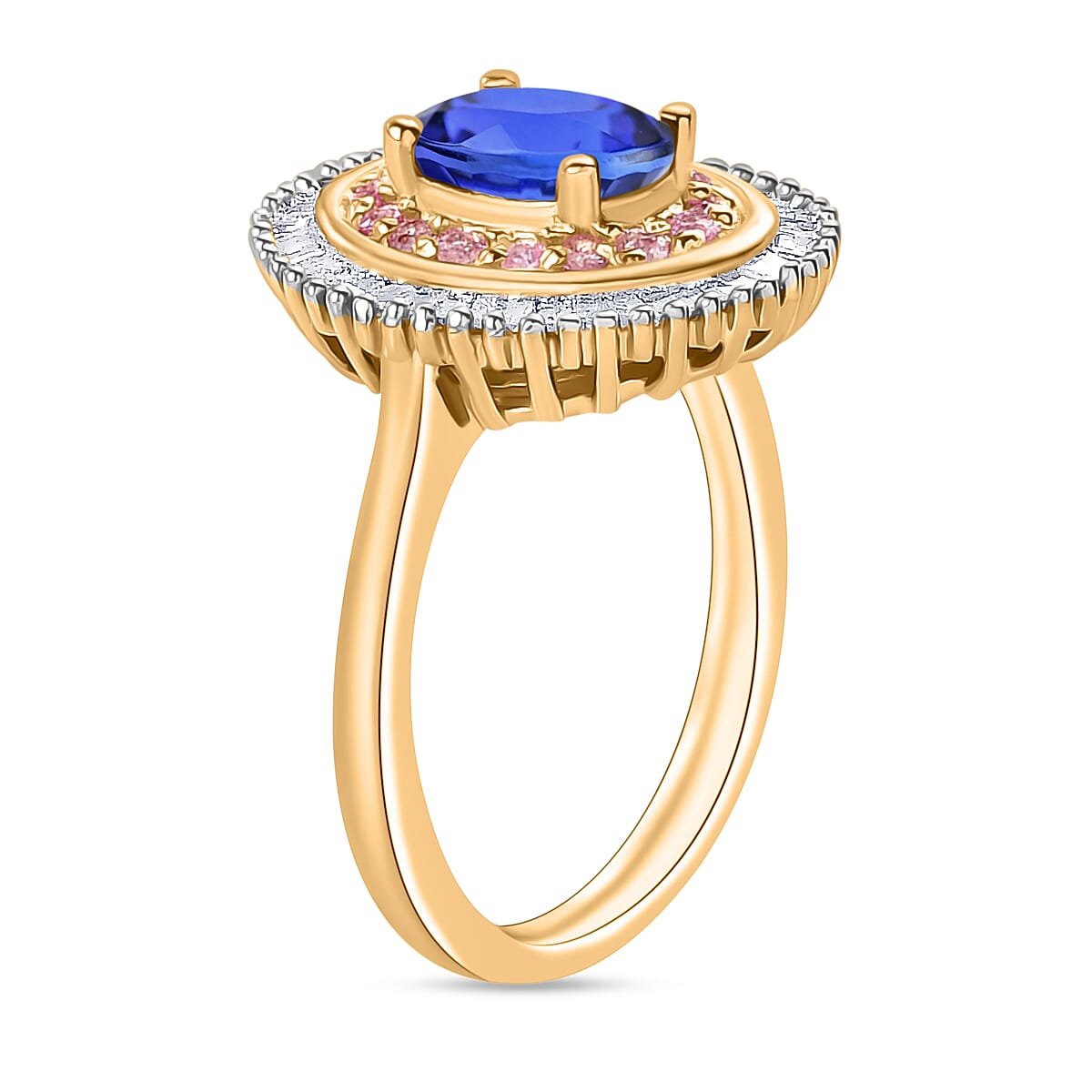Premium Tanzanite, Madagascar Pink Sapphire and Diamond 1.53 ctw Ring in 18K Vermeil Yellow Gold Over Sterling Silver (Size 6.5)