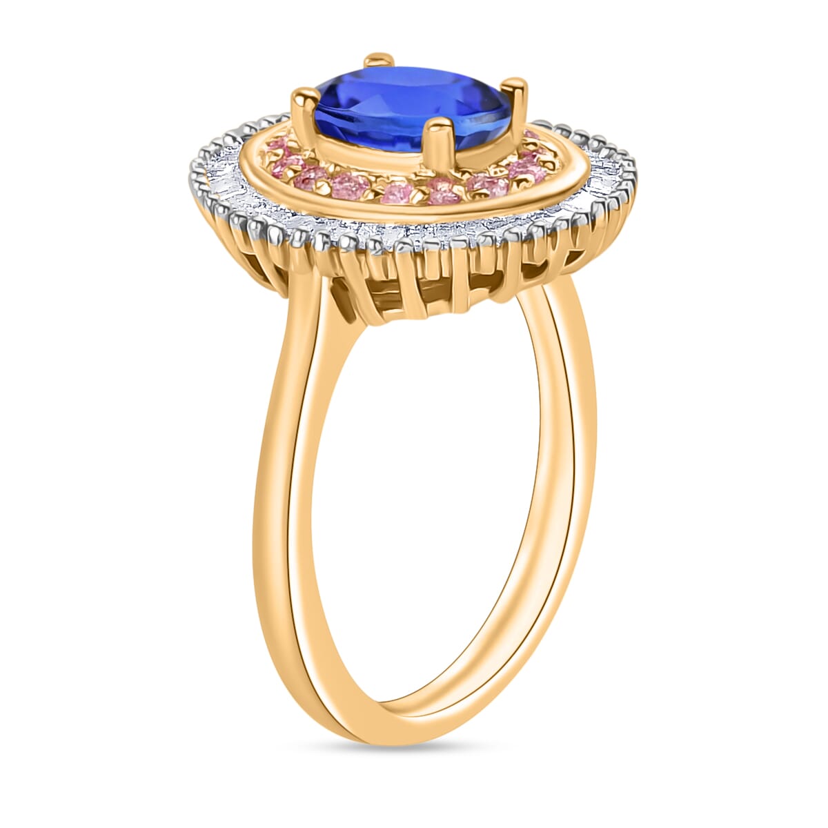 Premium Tanzanite, Madagascar Pink Sapphire and Diamond 1.53 ctw Ring in 18K Vermeil Yellow Gold Over Sterling Silver (Size 6.5) image number 2