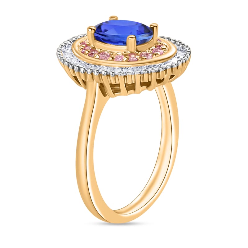 Premium Tanzanite, Madagascar Pink Sapphire and Diamond 1.53 ctw Ring in 18K Vermeil Yellow Gold Over Sterling Silver (Size 6.5)