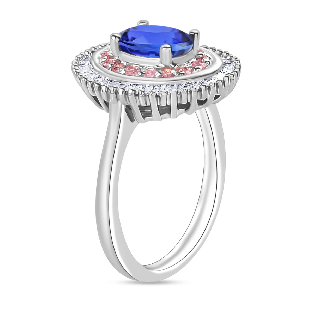 Premium Tanzanite, Madagascar Pink Sapphire and Diamond 1.53 ctw Ring in Rhodium Over Sterling Silver (Size 7.0) image number 2