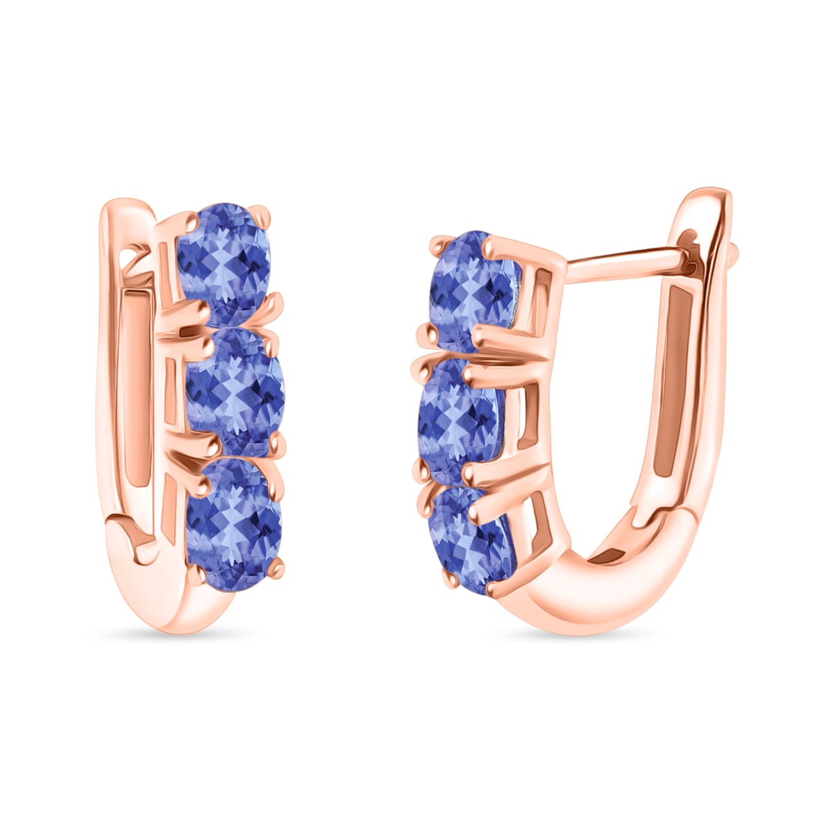 Tanzanite 1.10 ctw Hoop Earrings in 18K Vermeil Rose Gold Over Sterling Silver image number 0