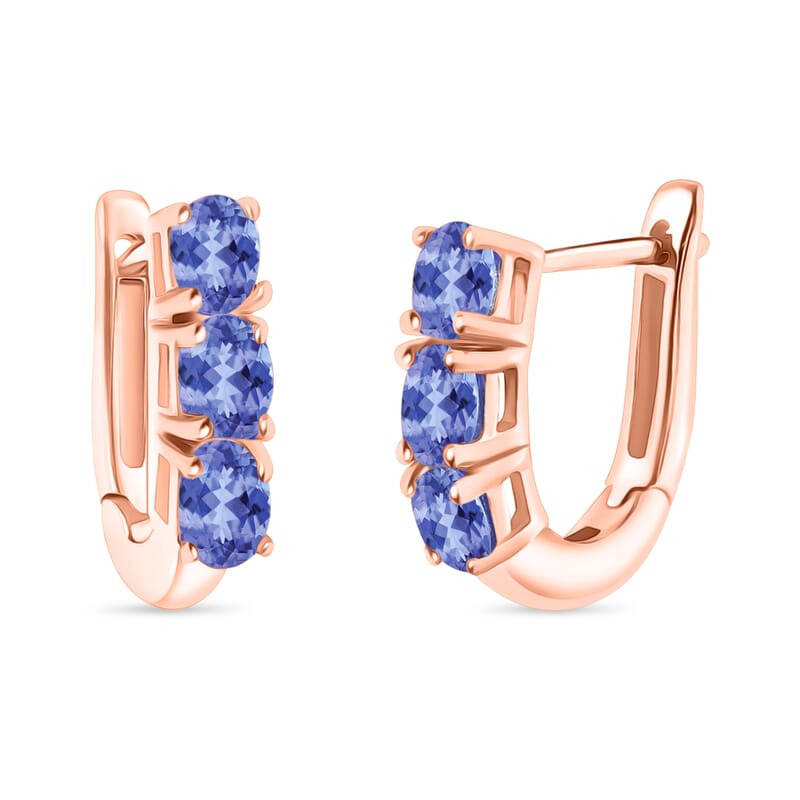D'Joy Tanzanite 0.90 ctw Hoop Earrings in 18K Vermeil Rose Gold Over Sterling Silver