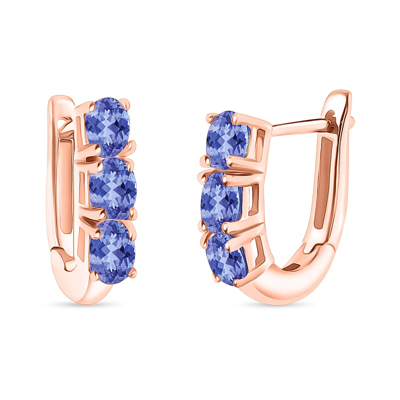 D'Joy Tanzanite 0.90 ctw Hoop Earrings in 18K Vermeil Rose Gold Over Sterling Silver