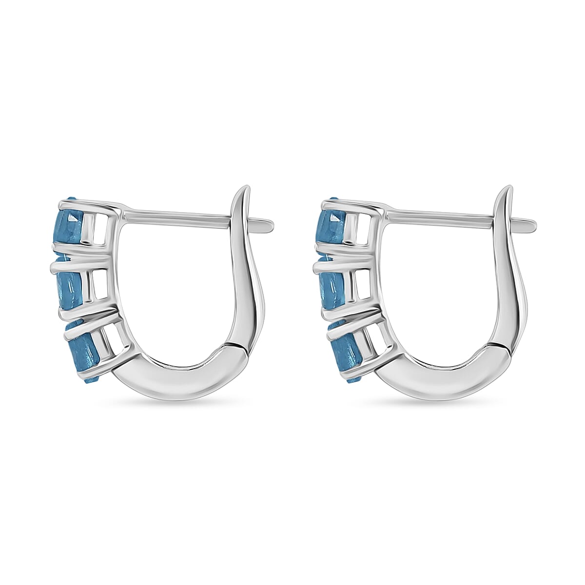 D'Joy Malgache Neon Apatite 1.10 ctw Hoop Earrings in Rhodium Over Sterling Silver (Del. in 10-12 Days) image number 2