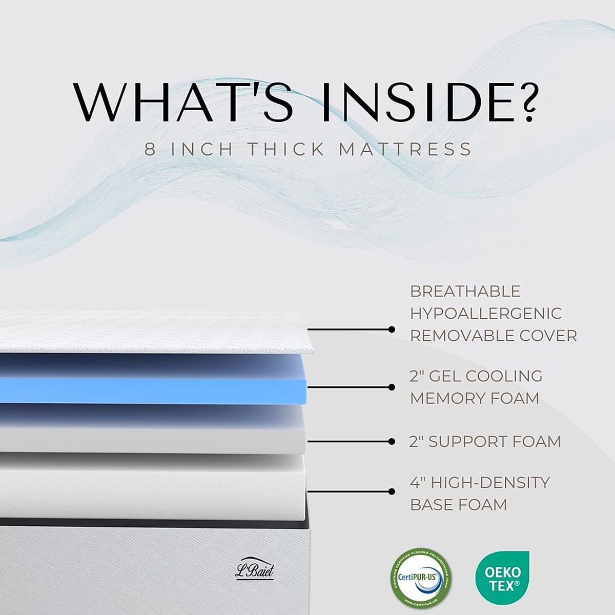  L'Baiet 8-inch Cool Gel Memory Foam Mattress -Full image number 4