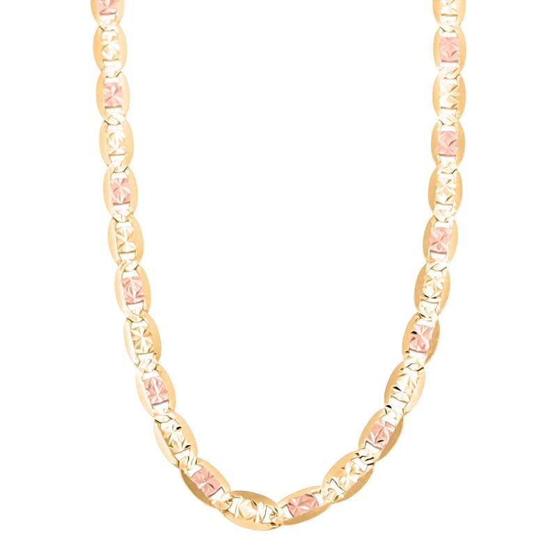5mm Valentino Chain Necklace in 14K Yellow, Rose and White Gold 14.4 Grams 22 Inches