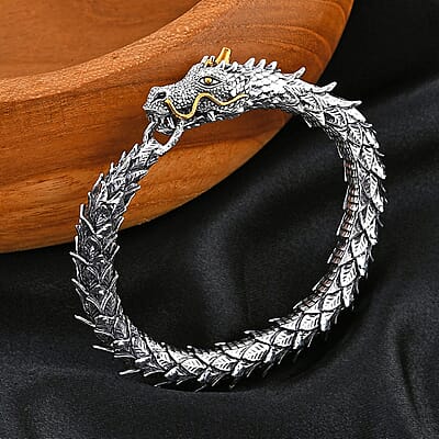 Bali Legacy Dragon Men's Bracelet in 22K Vermeil YG Over and Sterling Silver (7.50 In) 47.19 Grams