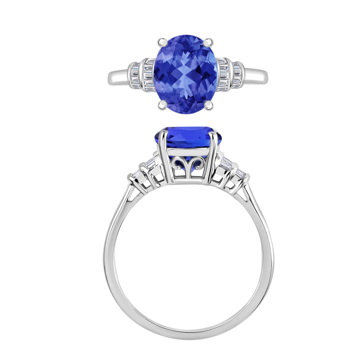 Luxoro AAA Tanzanite and G-H I2 Diamond 3.77 ctw Ring in 14K White Gold (Size 10.0) image number 3