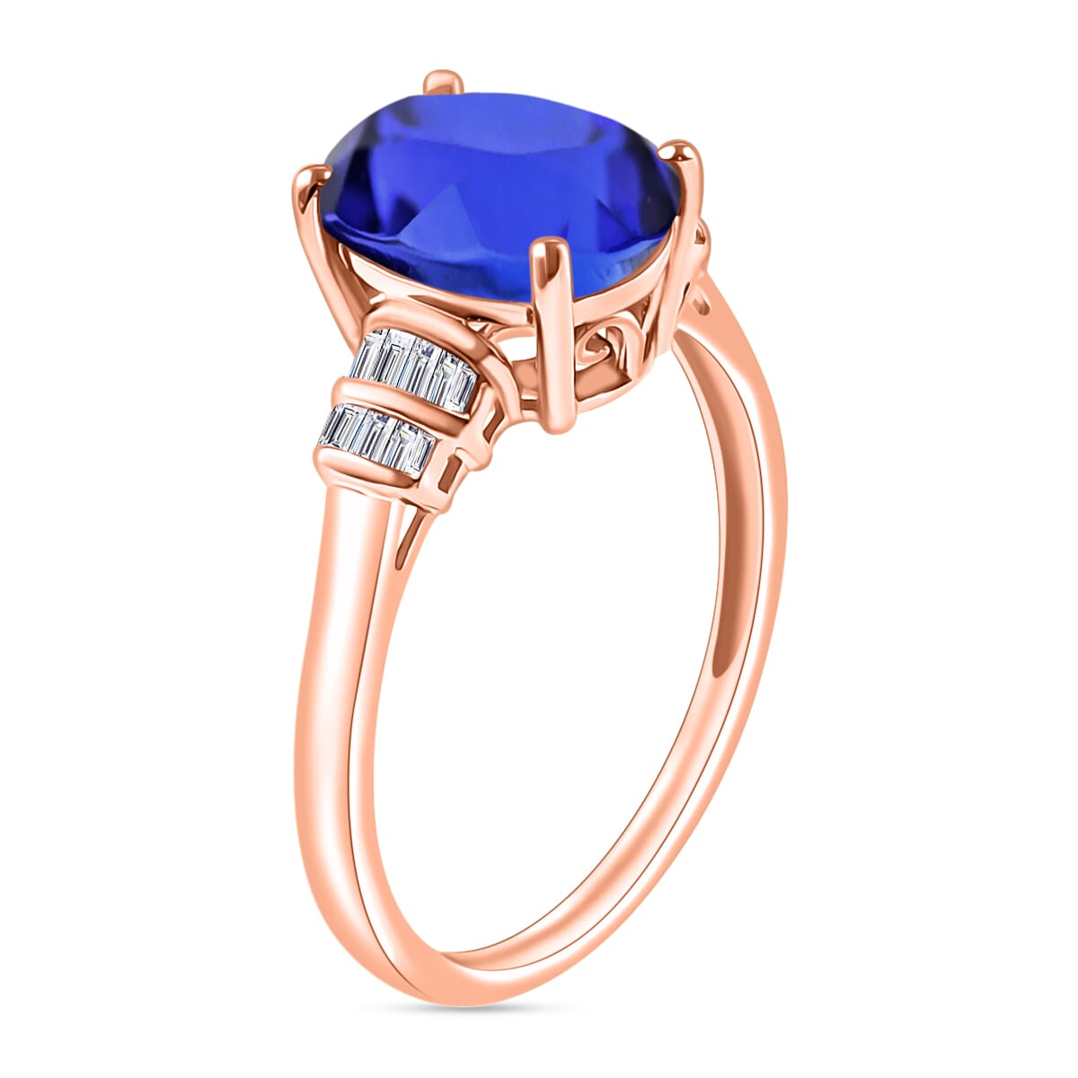 Luxoro AAA Tanzanite and G-H I2 Diamond 3.77 ctw Ring in 14K Rose Gold (Size 9.5) image number 2