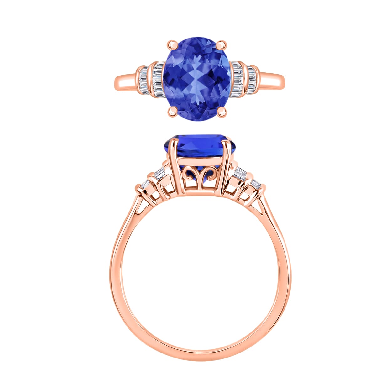 Luxoro AAA Tanzanite and G-H I2 Diamond 3.77 ctw Ring in 14K Rose Gold (Size 9.5) image number 3
