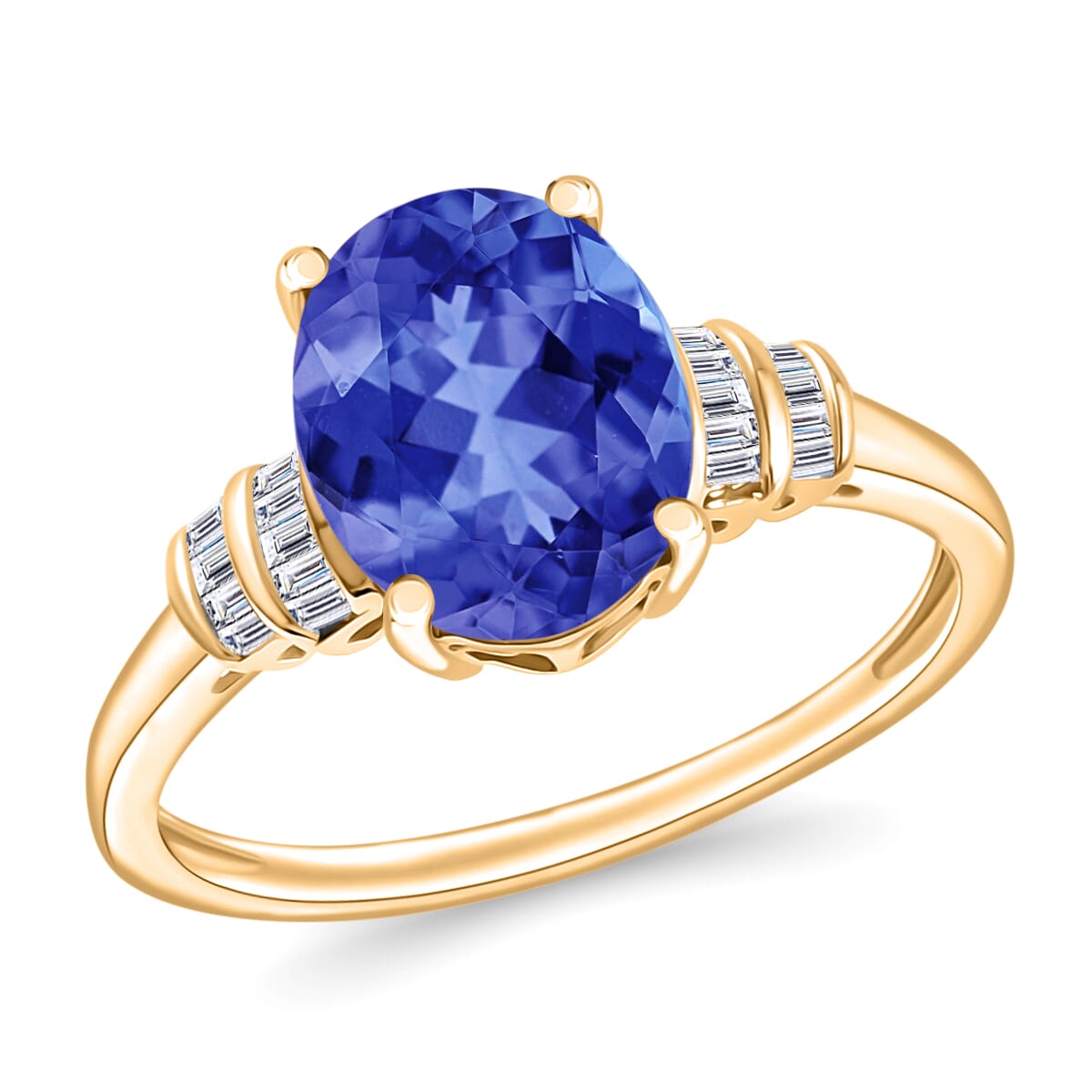 Luxoro AAA Tanzanite and G-H I2 Diamond 3.77 ctw Ring in 14K Yellow Gold (Size 6.5) image number 0
