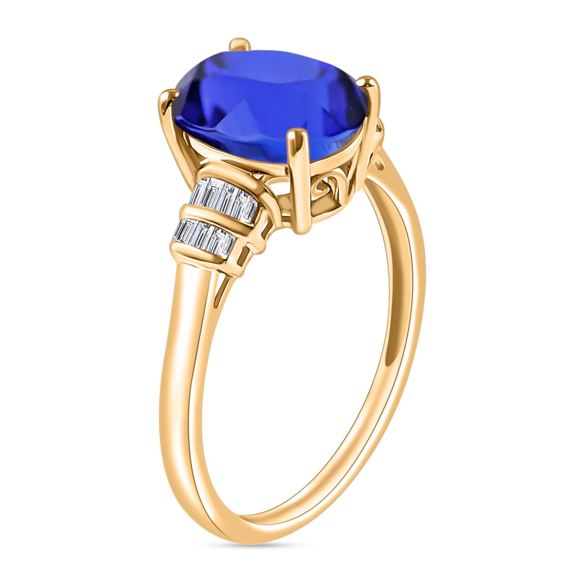 Luxoro AAA Tanzanite and G-H I2 Diamond 3.77 ctw Ring in 14K Yellow Gold (Size 6.5) image number 2
