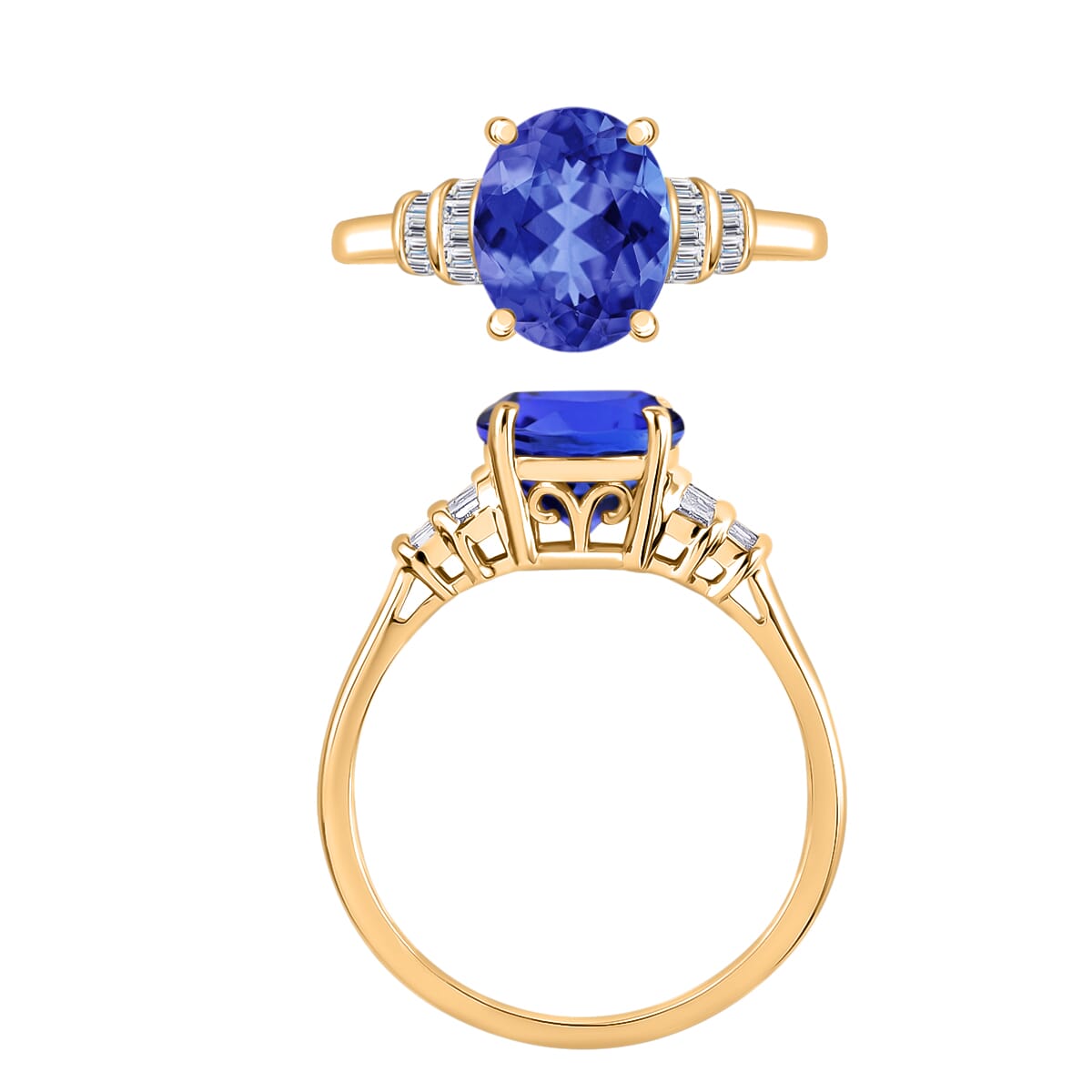 Luxoro AAA Tanzanite and G-H I2 Diamond 3.77 ctw Ring in 14K Yellow Gold (Size 6.5) image number 3
