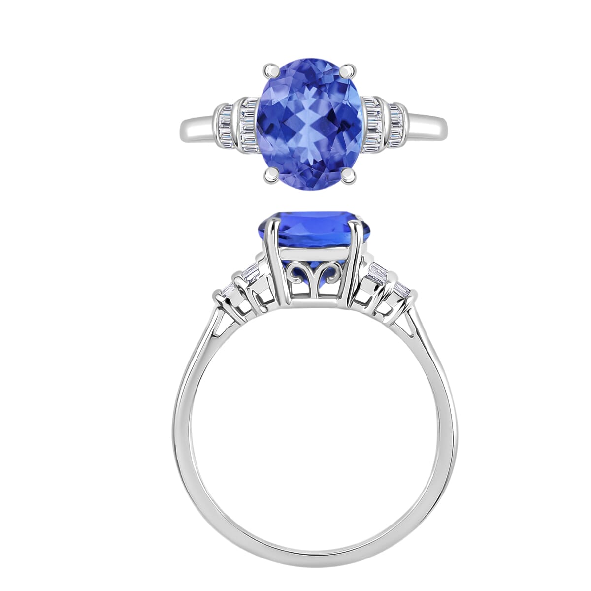 Luxoro Premium Tanzanite and G-H I2 Diamond 3.77 ctw Ring in 10K White Gold (Size 11.5) image number 3