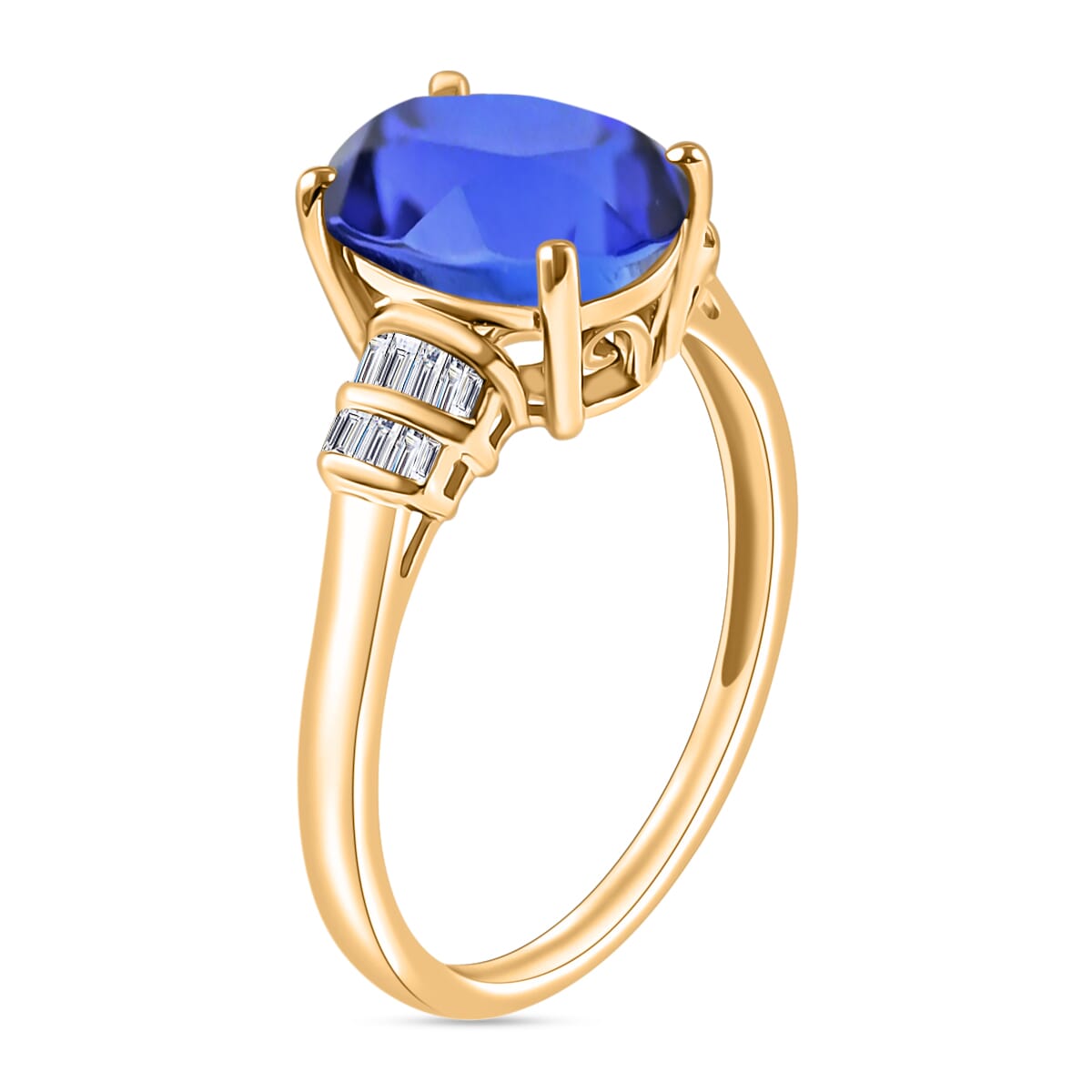 Luxoro Premium Tanzanite and G-H I2 Diamond 3.77 ctw Ring in 10K Yellow Gold (Size 5.0) image number 2