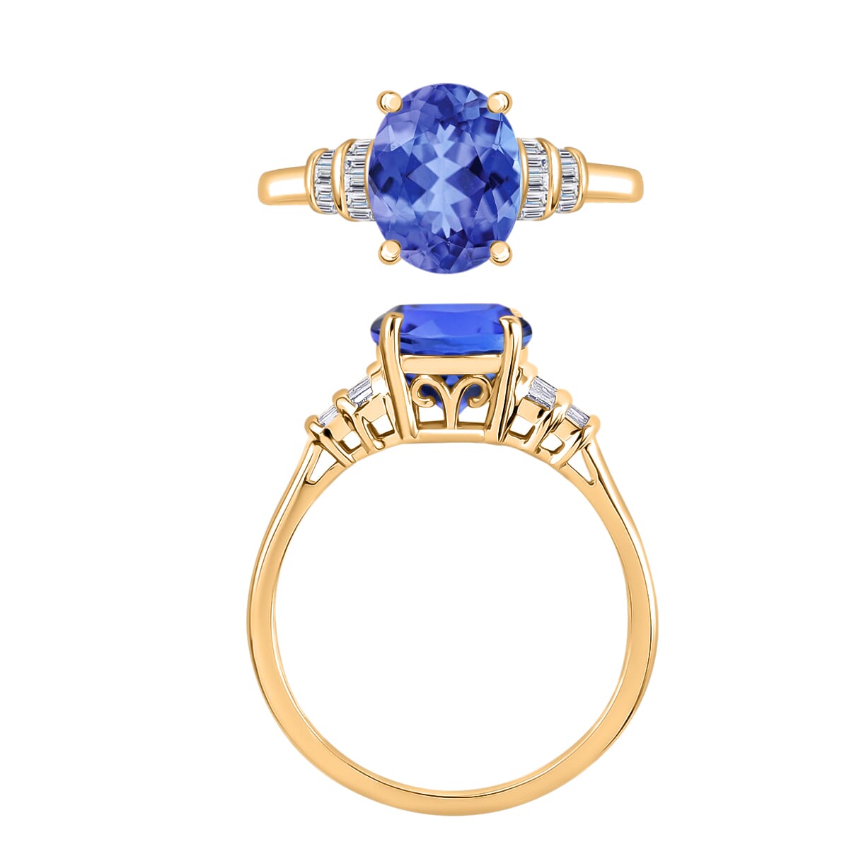 Luxoro Premium Tanzanite and G-H I2 Diamond 3.77 ctw Ring in 10K Yellow Gold (Size 5.0) image number 3