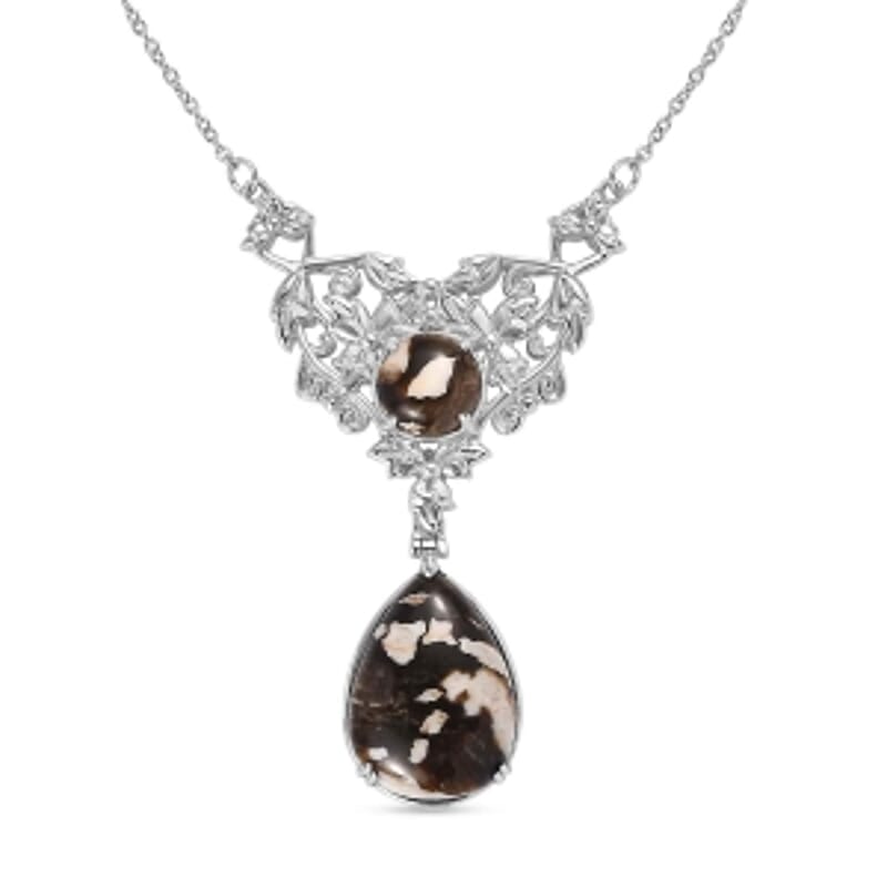 Peanut Wood Jasper 19.25 ctw Necklace in Stainless Steel 18 Inches