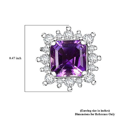 D'Joy Asscher Cut Moroccan Amethyst and Moissanite 2.50 ctw Radiant Flora Earrings in Rhodium Over Sterling Silver