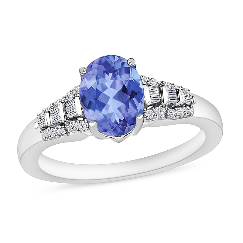 Luxoro AAA Tanzanite and G-H I2 Diamond 1.50 ctw Ring in 14K White Gold (Size 10.0) 4.9 Grams