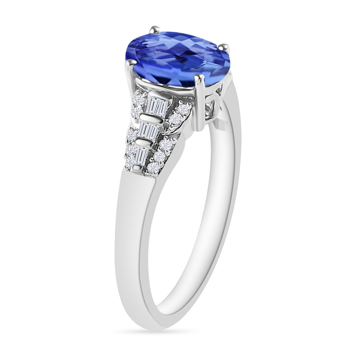 Luxoro AAA Tanzanite and G-H I2 Diamond 1.50 ctw Ring in 14K White Gold (Size 10.0) image number 2