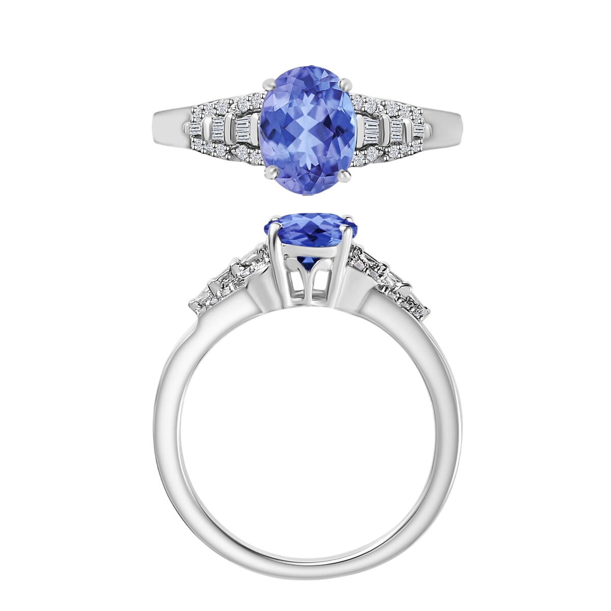 Luxoro AAA Tanzanite and G-H I2 Diamond 1.50 ctw Ring in 14K White Gold (Size 5.5) image number 3