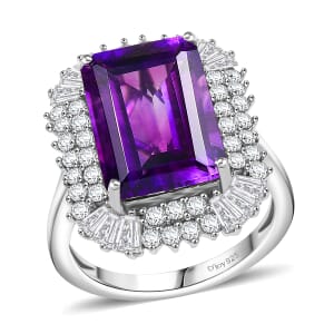 D'Joy AAA Moroccan Amethyst and Moissanite 8.50 ctw Eternal Blossom Ring in Rhodium Over Sterling Silver (Size 10.0)