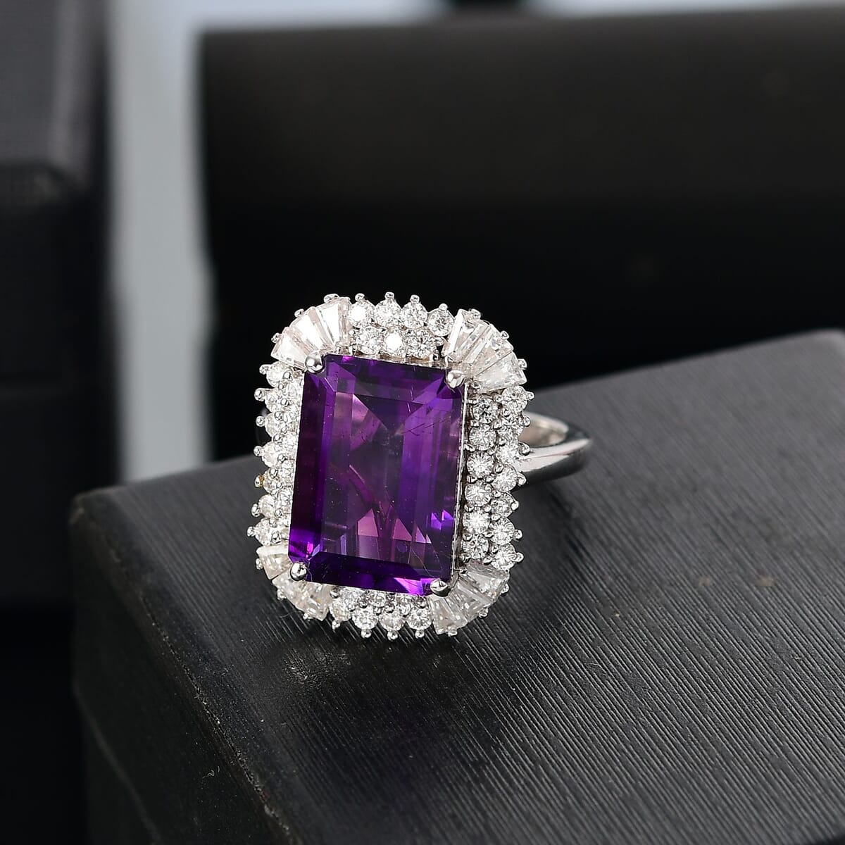 D'Joy AAA Moroccan Amethyst and Moissanite 8.50 ctw Eternal Blossom Ring in Rhodium Over Sterling Silver (Size 10.0) image number 1