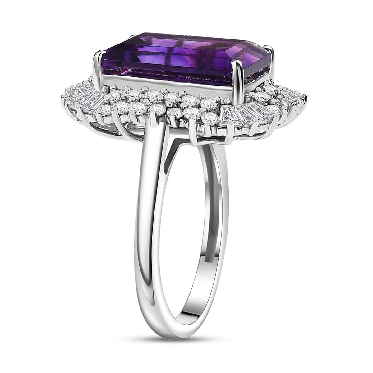 D'Joy AAA Moroccan Amethyst and Moissanite 8.50 ctw Eternal Blossom Ring in Rhodium Over Sterling Silver (Size 10.0) image number 3